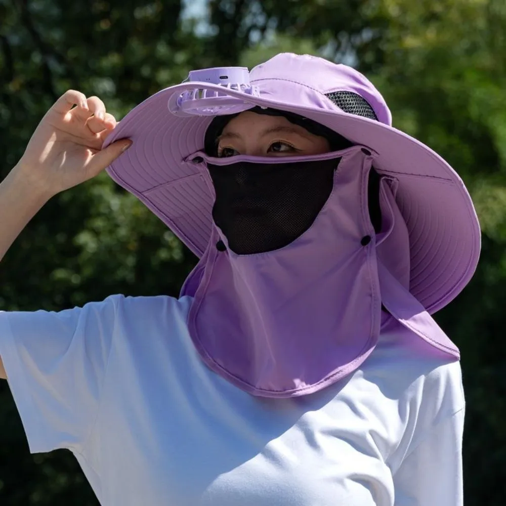 

with Face Guard Neck Flap Fan Hat UV Protection Large Brim Sun Hat Quick Dry Sunshade Bucket Hat