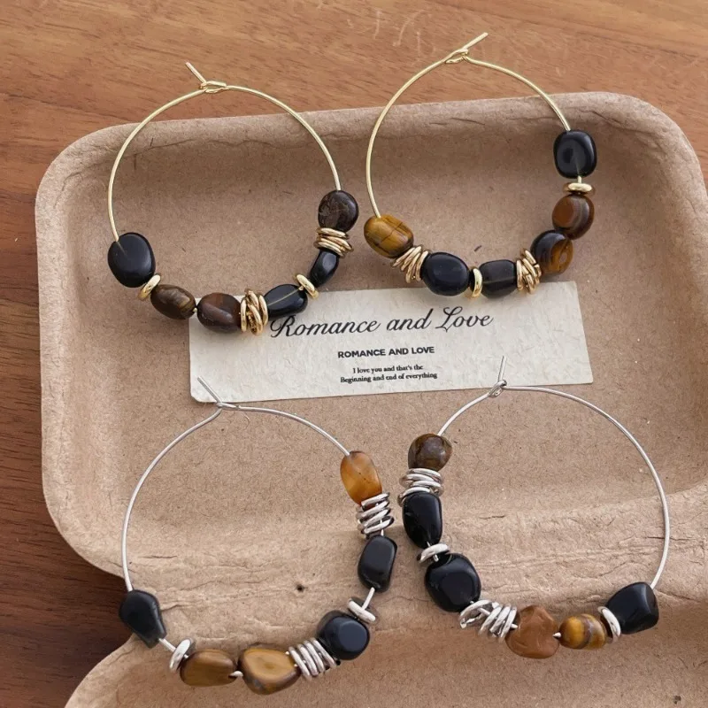 Minar Ethnic Irregular Natural Stone Circle Large Hoop Earrings for Women Real Gold Silver Plated Copper Alloy Holiday Jewelry