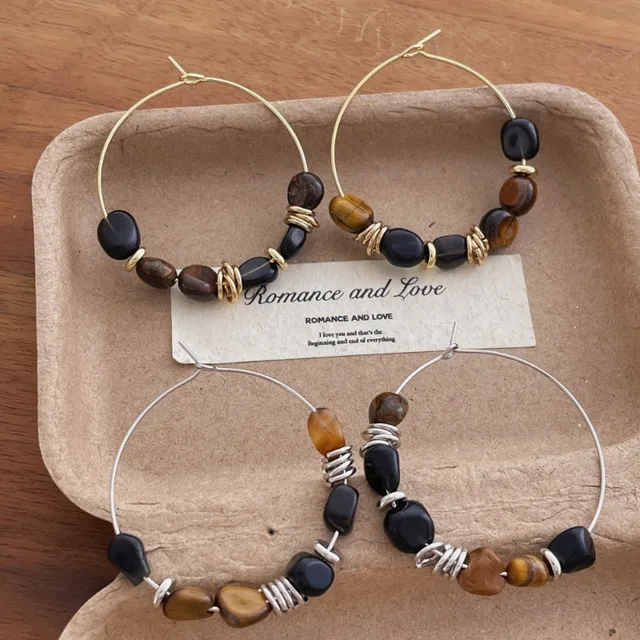 Pendientes de aro con piedra natural irregular Minar