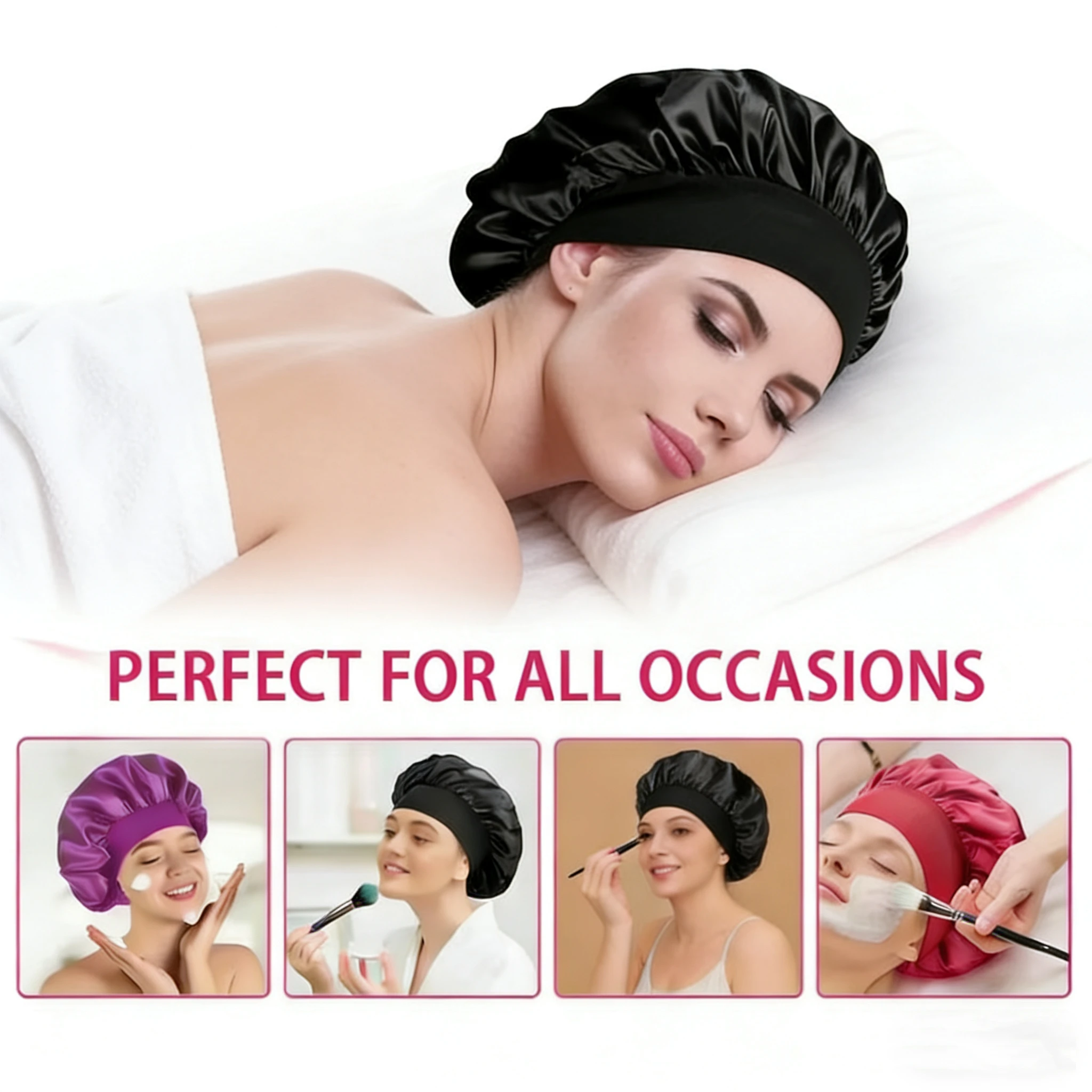 Soft Silk Satin Lined Bonnet Night Cap Satin Hair Bonnet Household Sleep Shower Cap Hair Wrap Cover for Long Hair Salon Tool