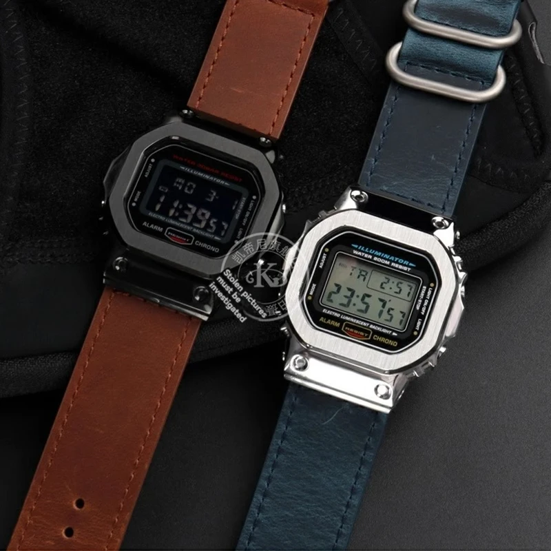 For Casio SHOCK Vintage Cowhide Strap DW-5600 DW5600/GM/5600/GW-B5600 GM-5600 Case Retro Wristband Bezel Calfskin Watchband 16mm