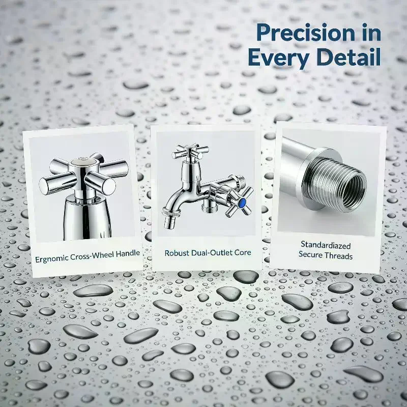 Dual Outlet Chrome Plated Brass Water Tap 1/4 Turn Handles 1/2 Inch Connection Lead Free for Family Kitchen Sink