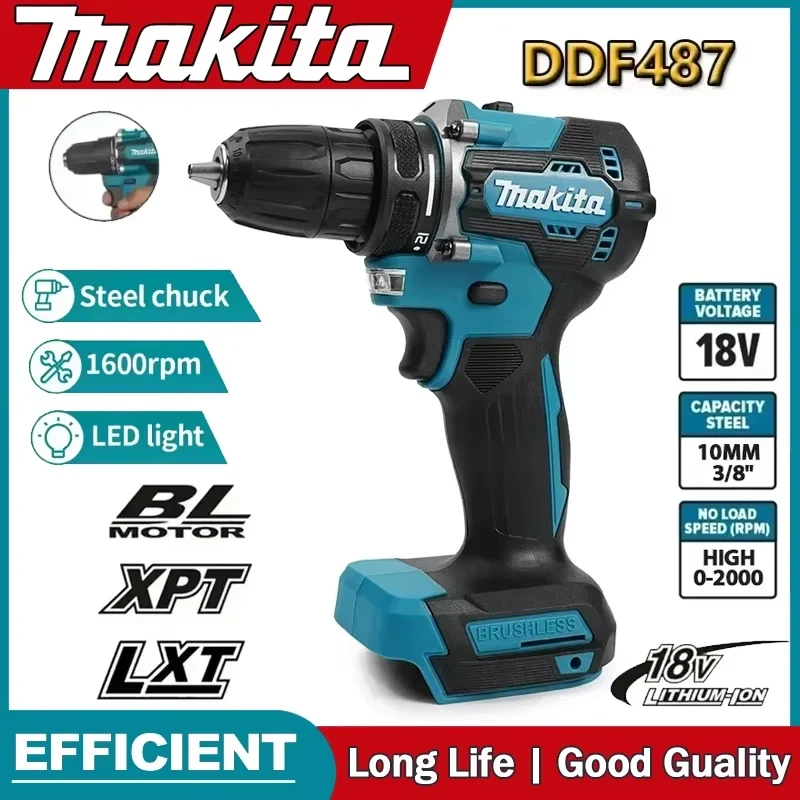Makita DDF487 18V bürstenlose elektrische Bohrmaschine, geeignet für Fünfseil-Schlagbohrmaschine der Dekorationsteam, verwendet 18V-Makita-Akku.
