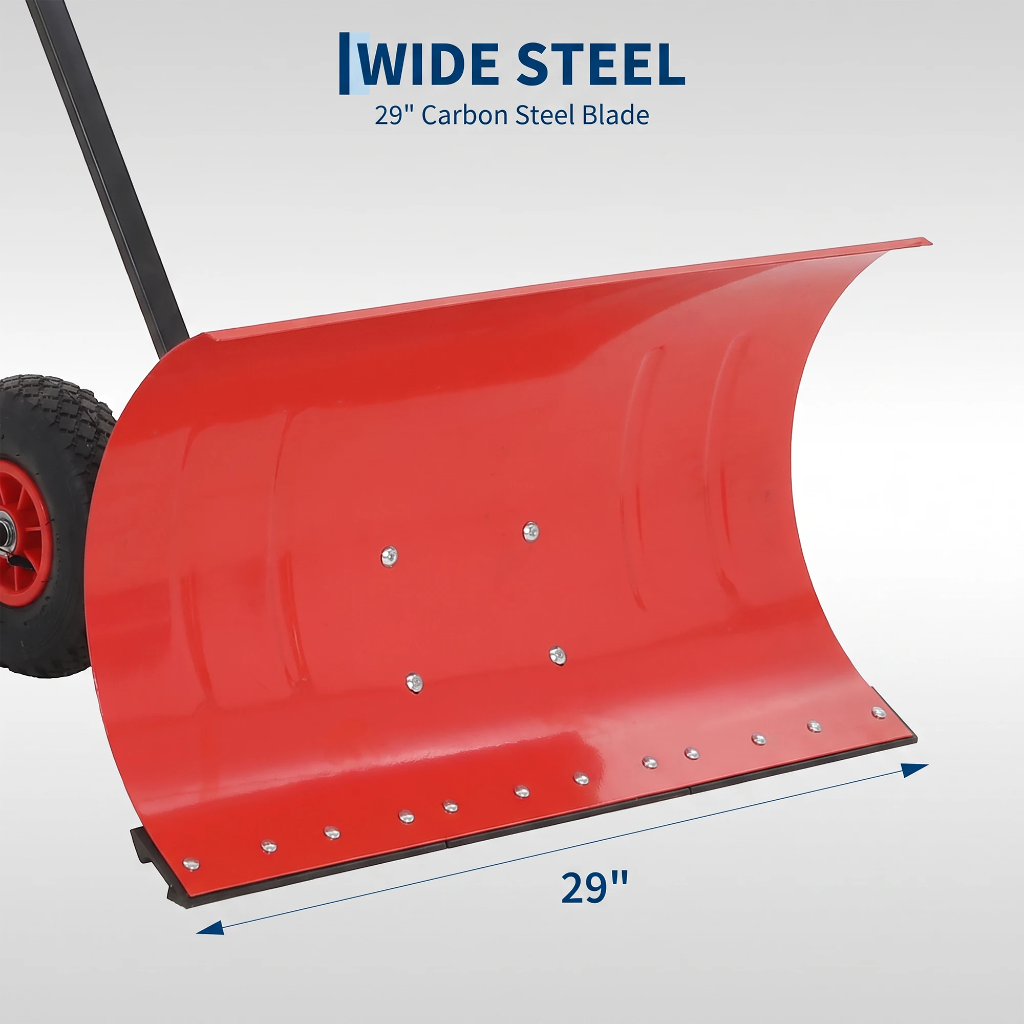 29-Inch Wheeled Snow Shovel – Orange Scoop & Hub, Single Handle for Effortless Driveway & Sidewalk Snow Removal
