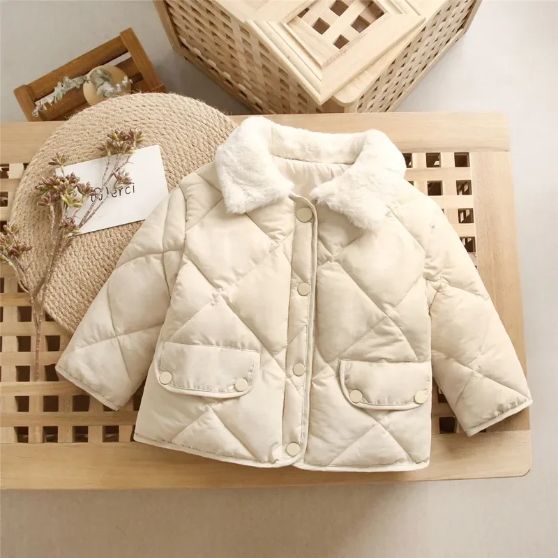 2022 New Winter Children\'s Warm Cotton Jackets Girls Clothes Kids & Babies Rabbit Fur Collar Coats Korean Style Girls