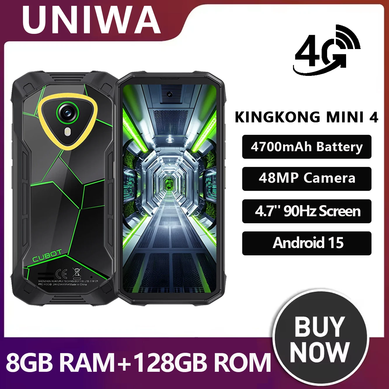 Cubot KingKong MINI 4 4G Rugged Phone Android 15 8GB RAM 256GB ROM 4700mAh 48MP Small Smartphone 4.7 Inch Mini Mobile Phone NFC
