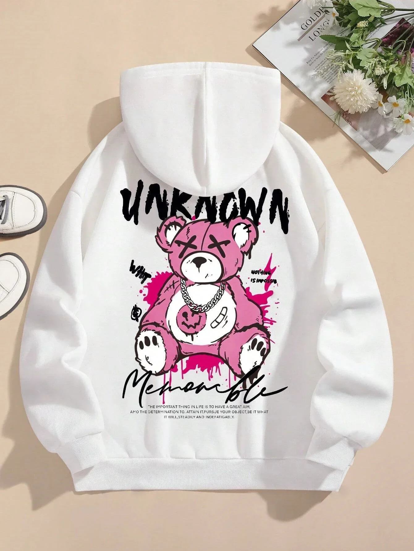 Cartoon Colorful Bear Printed Drawstring Hoodie Women\'s Casual Long Sleeve Fleece Hoodie Fashion High Street Y2K Women\'s Wear