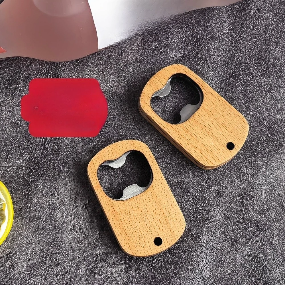Simple stainless steel beer bottle opener Portable solid wood cap opener Wooden bottle opener Keychain wine opener