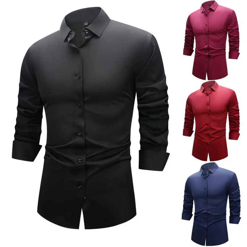 

plus Size Mens Long Shirt Four Sided Popup Easy Iron Treatment Casual Wear Thin Material Pocket Detail Commute Style Color