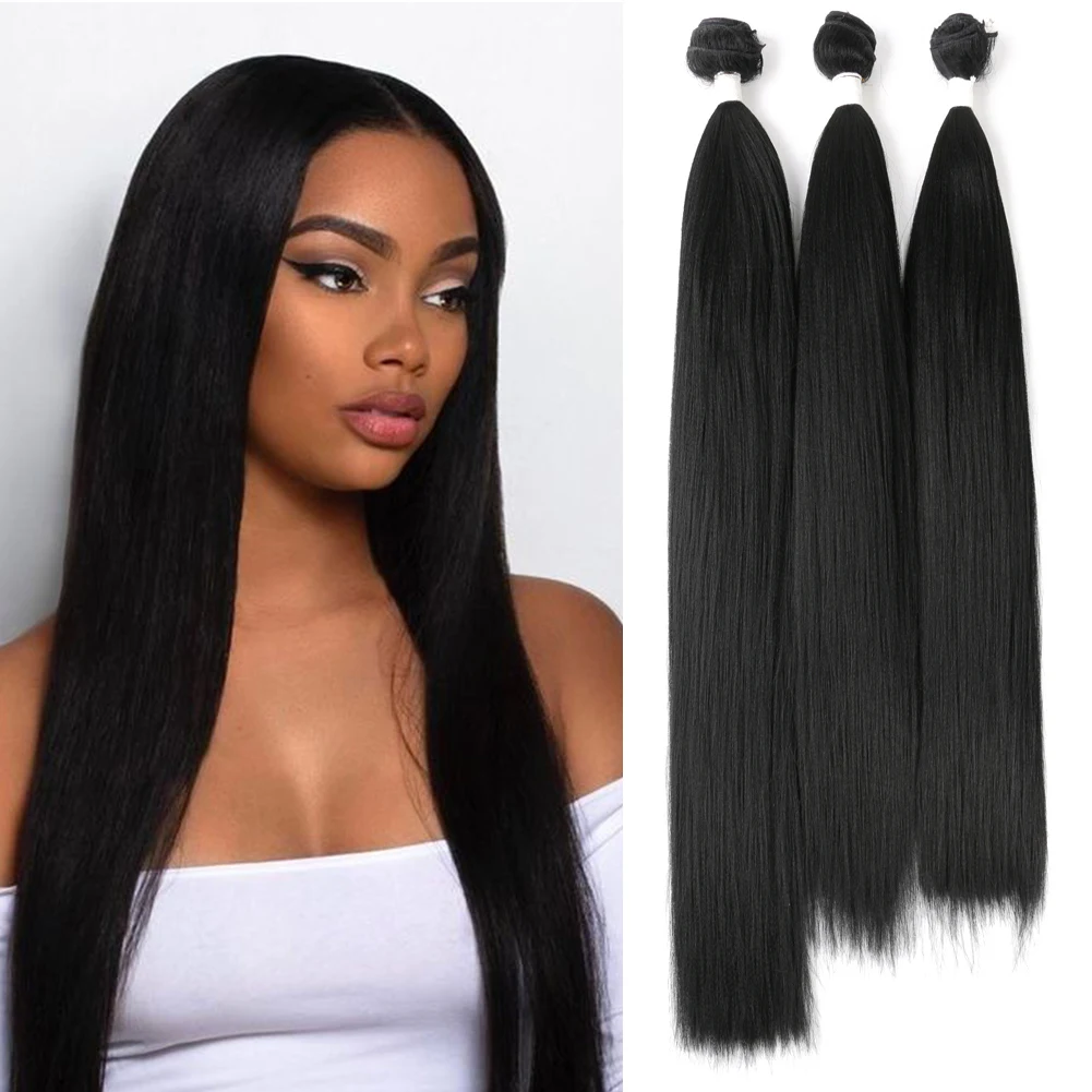 Belle Show-Synthetic Yaki Straight Hair Bundles para mulheres, Hair Weave Bundles, 22, 24, 26 Polegada, 3Pcs, Lot