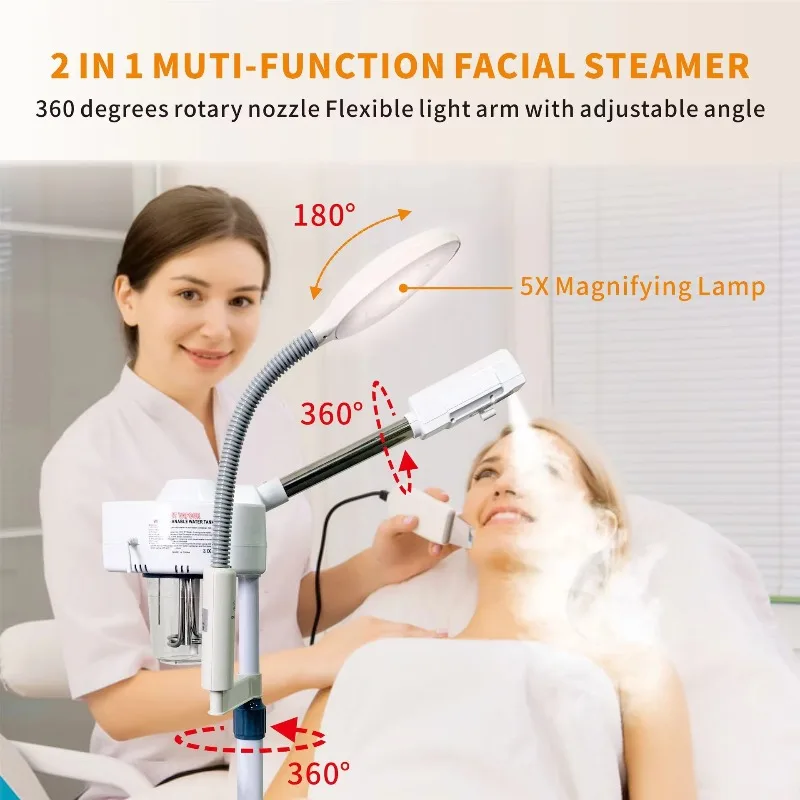 Professional White 2-in-1 Hot Steaming Face Steamer with Lamp Ozone Deep Cleansing Suitable for Salon Spa Facials