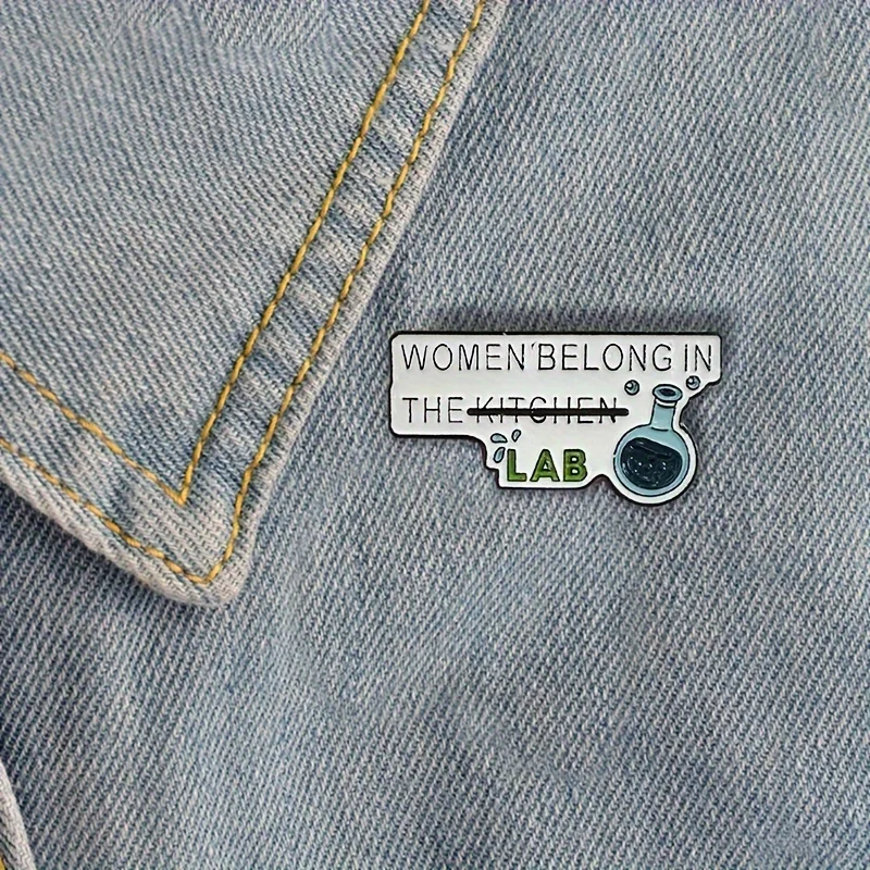 Zinc Alloy Cartoon Lapel Pin - Women Belong In The Kitchen & Lab Slogan Badge