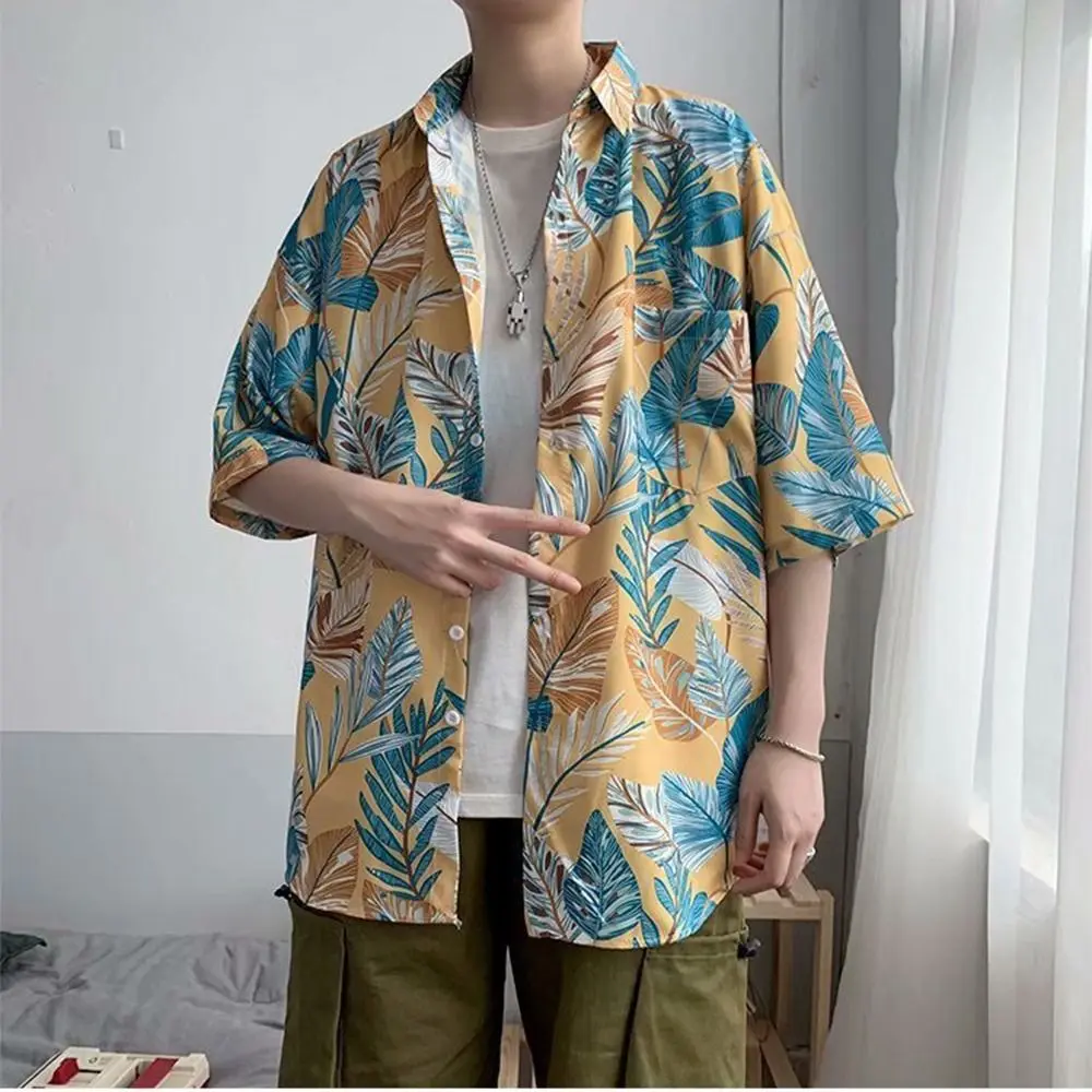 

Retro Hawaiian Style T-Shirt Short Sleeve Floral Print Couple Clothing T-Shirt Breathable Oversized Men's Printing Shirt Beach