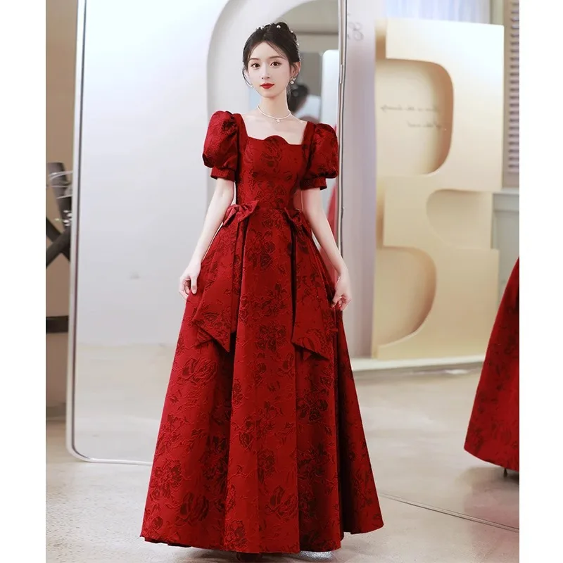 

Красное атласное свадебное платье с коротким рукавом и высокой талией для свадьбы, торжественного ужина, дня рождения, выступления