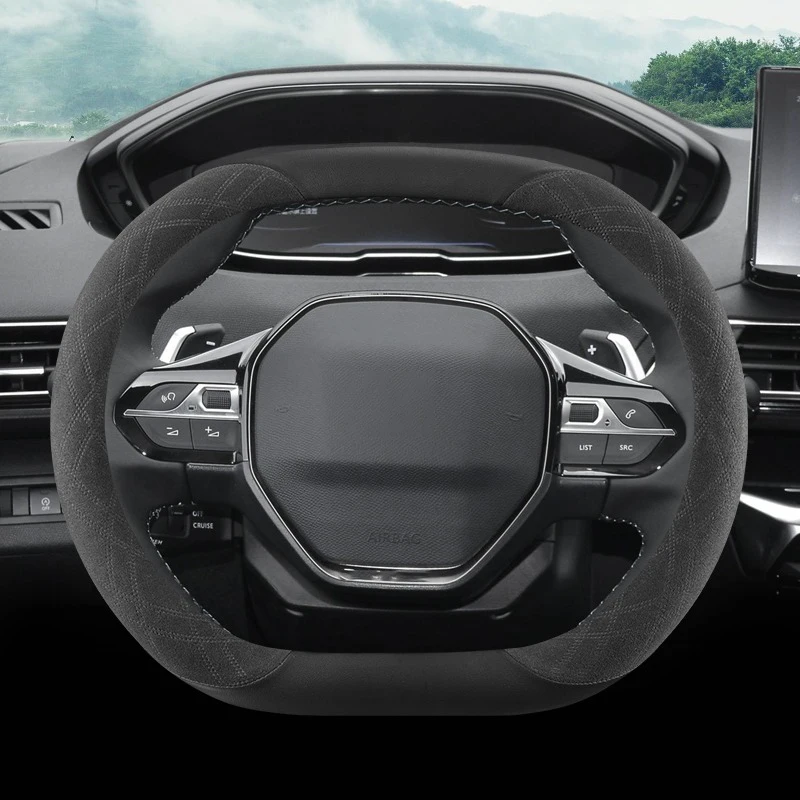 Car Steering Wheel Cover Wrap for Peugeot 508 4008 5008 408 308 2008 e2008 Small Double D Type Suede
