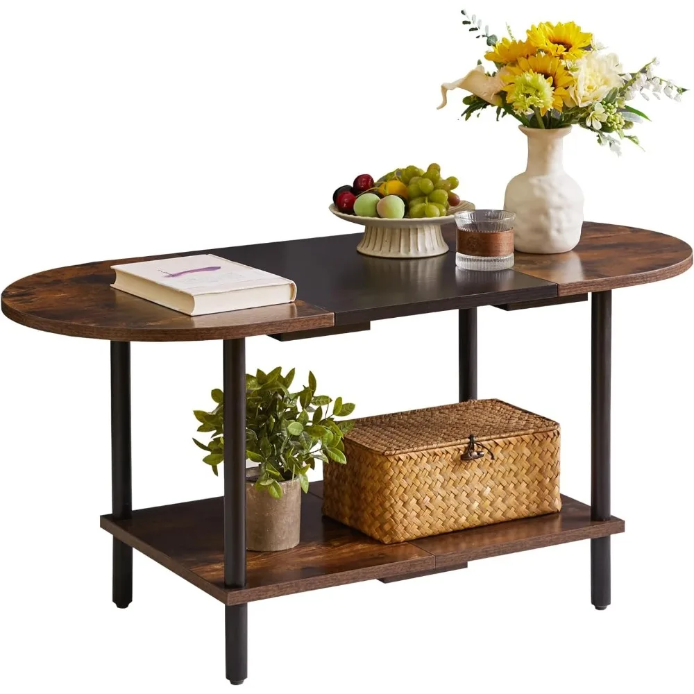 

Mid Century Modern Coffee Table, Rustic Coffee Table Unique Color Contrast Design, 2-Tier Center TV Table 35x16x17in Rustic Brow