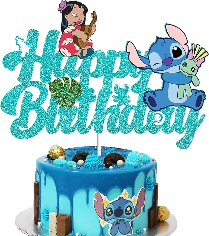 New Disney Stitch Girl\'s Clove Cake Decoration and Pink Stich Happy Birthday Cake Decoration Boy Party Supplies Baby Shower