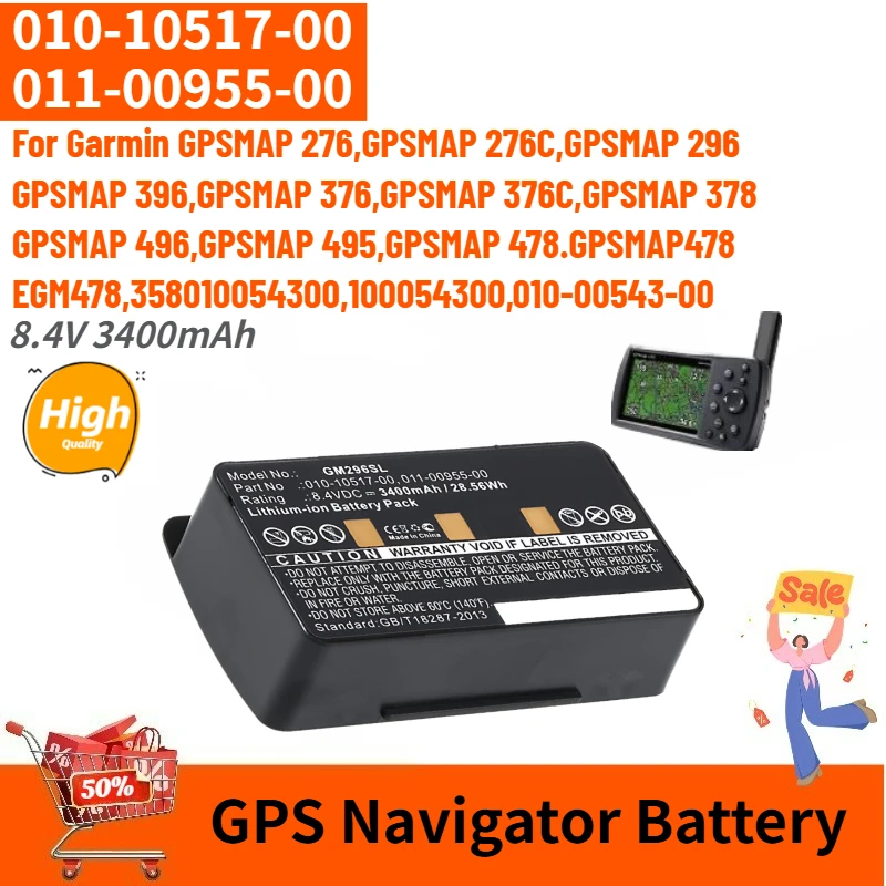 High Quality 010-10517-00 GPS Navigator Battery 8.4V 3400mAh for Garmin EGM478,GPSMAP 276 296 376 378 396 478 495 496 276c 376C
