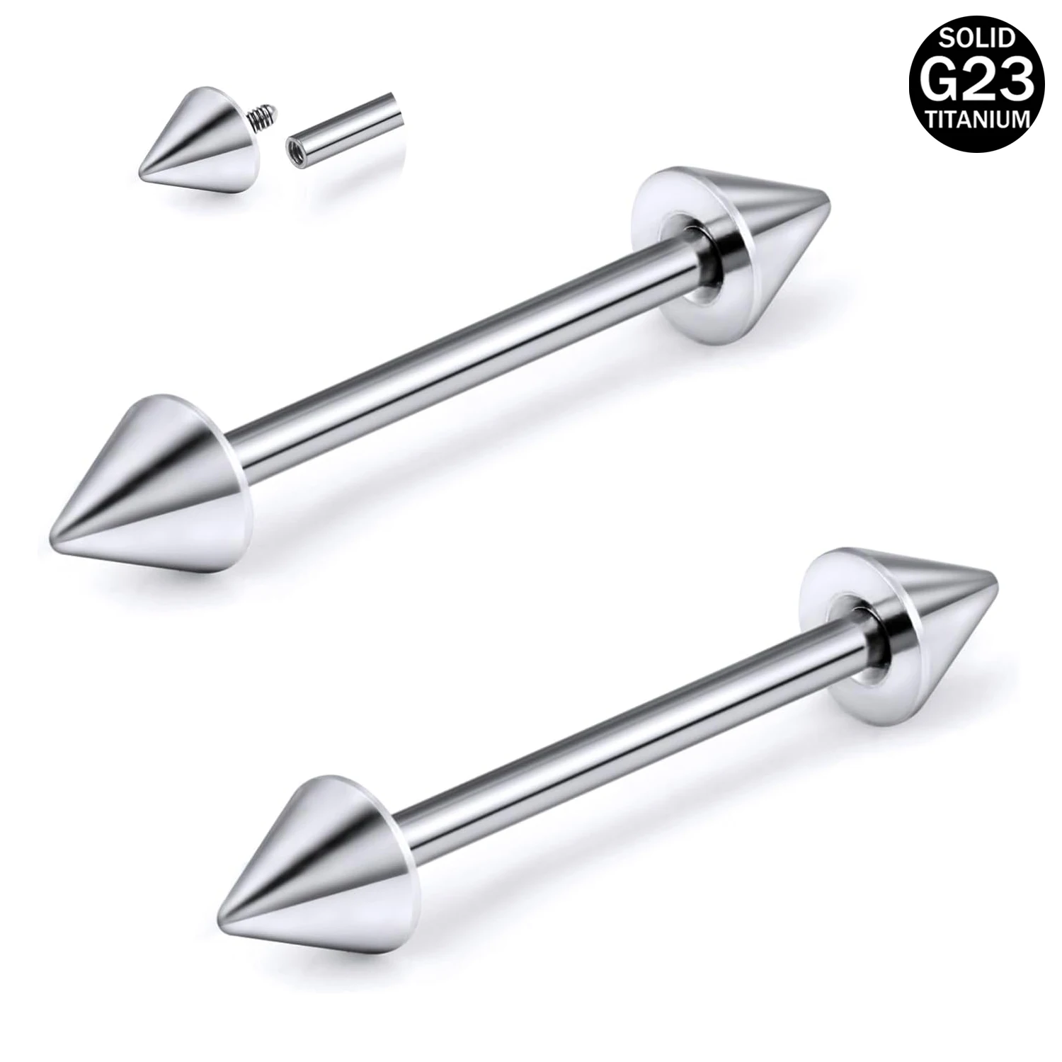 2pcs 14G F136 Titanium Internally Threaded Spike Nipple Rings Bridge Piercing Jewelry For Women Men Straight Bar Length 12-38mm