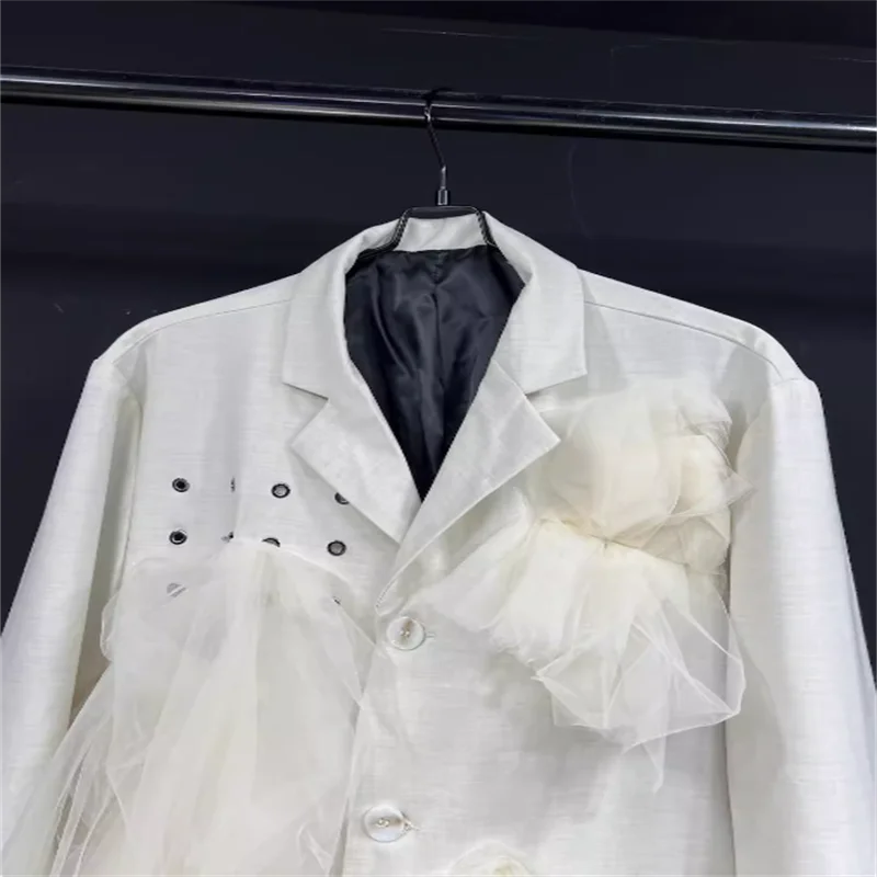 Original design 2024 Fall/Winter new mesh patchwork suit jacket High quality loose custom stage wear