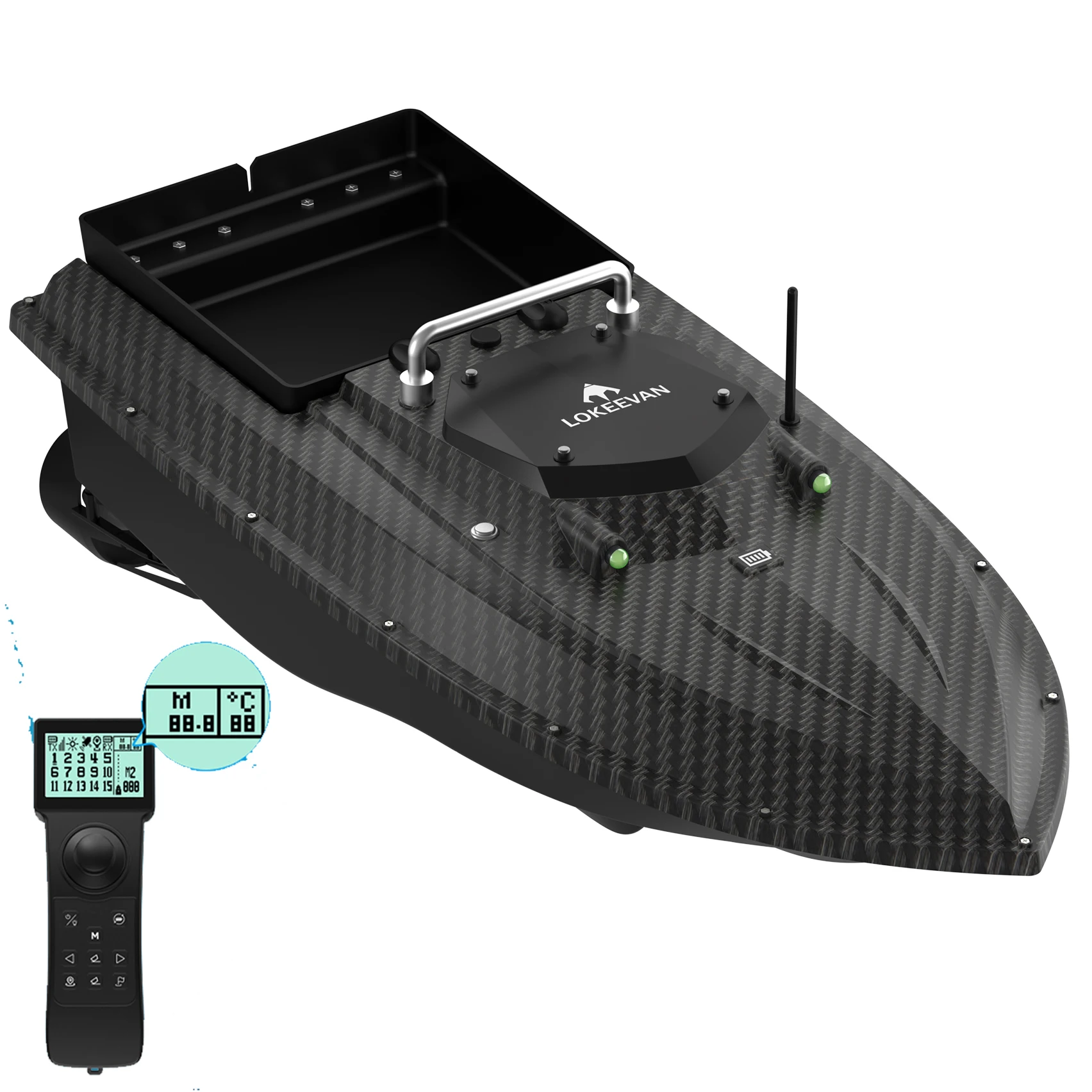 LOKEEVAN GPS Angelköderboot, 3KG Ladekapazität Köderwerfer, 500M Reichweite, 2,4G Fernbedienung, Automatische Rückkehr & 100 Wegpunkte, LED-Nachtlichter