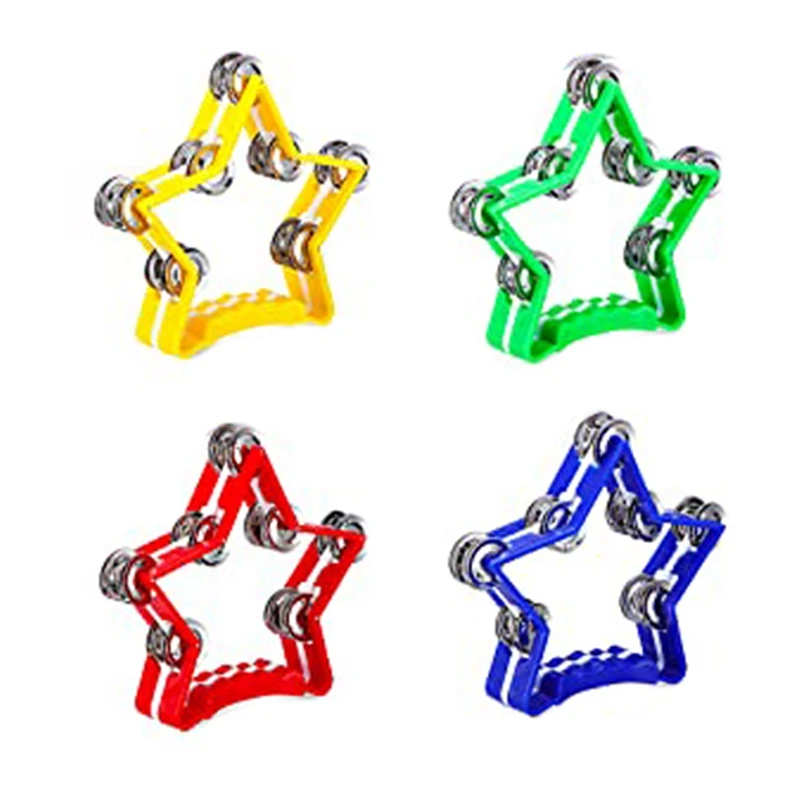 

4 Piece Star Plastic Percussion Tambourine Adult Children's Church Music Rhythm Instrument Bell Drum 4 Colors