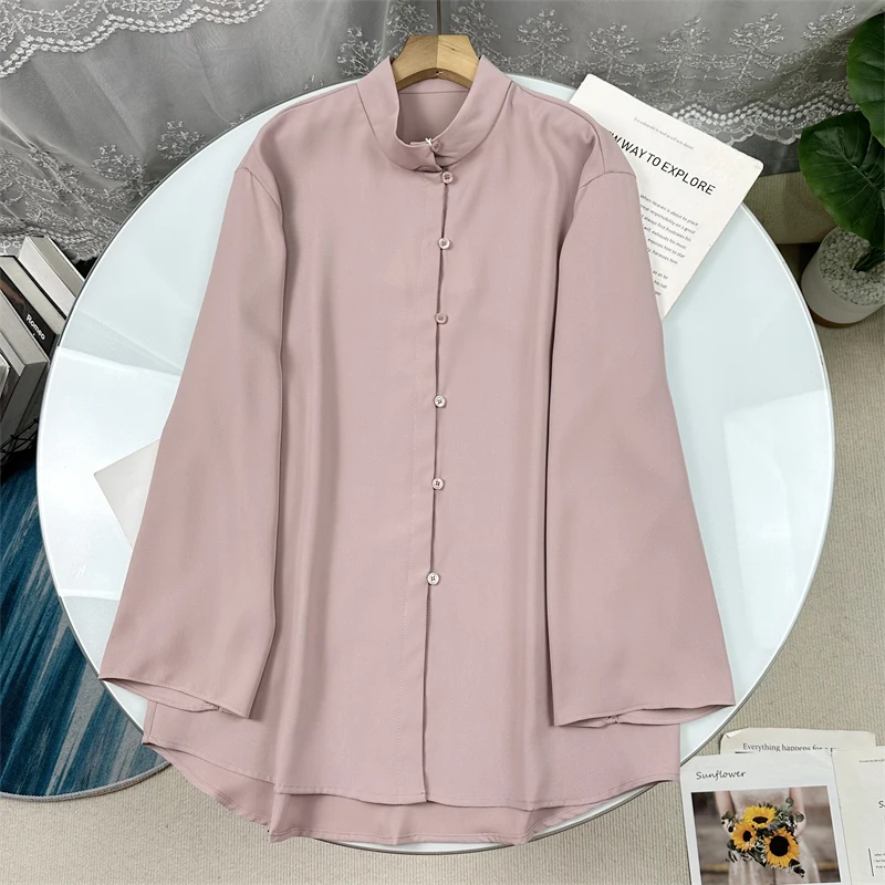 

Spring 2025 New Women's Stand Collar Single Button Shirt Top Fashionable Casual Business Style Other Material Made