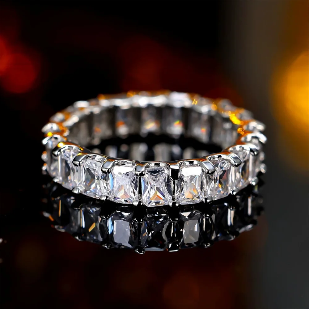 Single Row Small Rectangle Stone White Zircon Rings For Women Vintage Silver Color Wedding Bands Engagement Promise Jewelry Gift