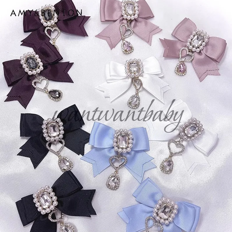 

Original Handmade Mass Production Mine Sweet Rhinestone Hairpin Cute Pearl Love Bead Bow Hair Accessories Lolita Girl Hair Bow