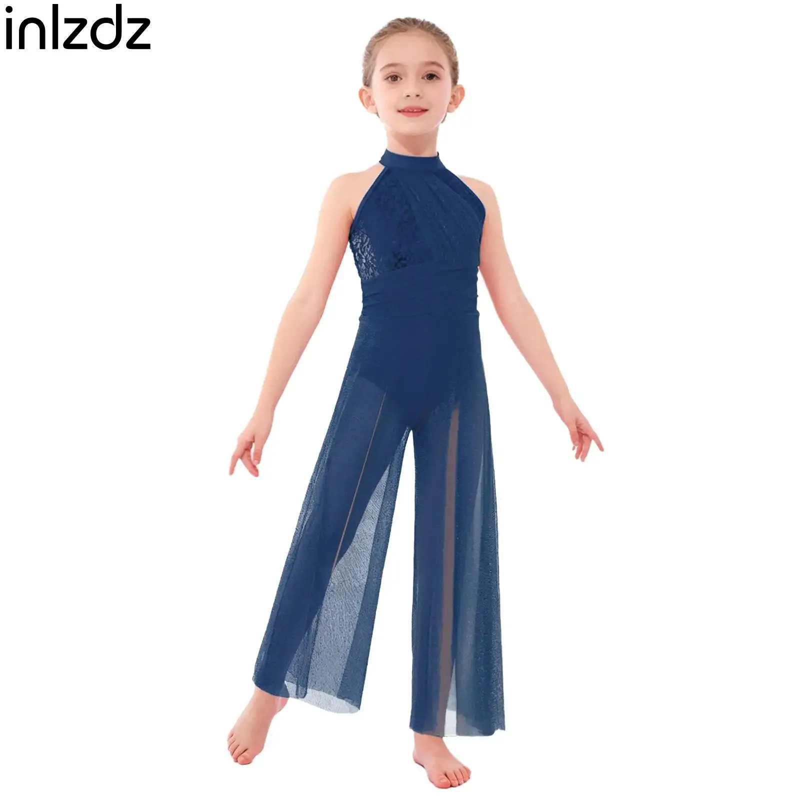 

Kids Girls Figure Ice Skating Dance Jumpsuit Ballet Lyrical Modern Dance Performance Clothes Sleeveless Sparkly Sequins Jumpsuit