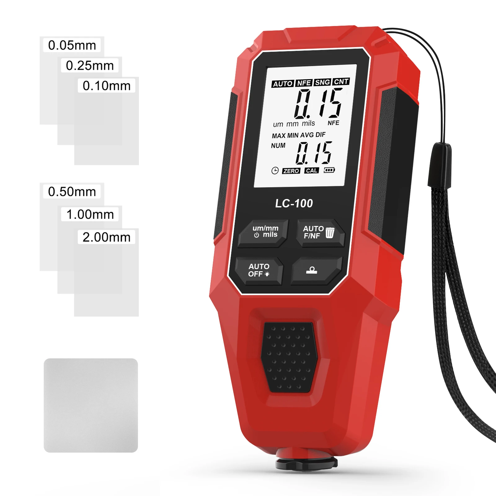 Car Paint Coating Thickness Gauge Meter LC-100 0-2000µm Fe & NFe Probe 1µm Resolution ABS Material -10°C to 50°C for