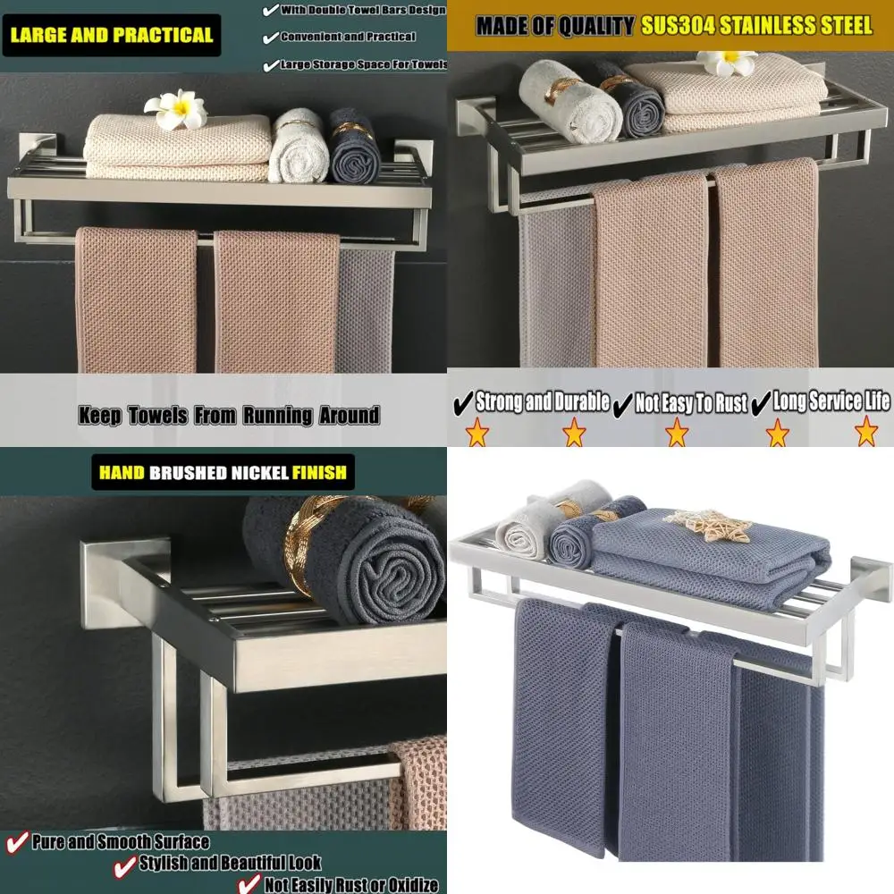 

24 Modern Double Towel Bar, Wall-Mounted Stainless Steel Bathroom Towel Rack, Brushed Nickel Finish