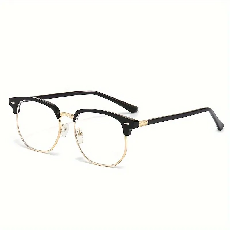 1-teilige Herren-Brille im lässigen Stil mit halber Rahmen, PC-Gläser, dekorative Brille, Schwarz, ideale Geschenkauswahl – Detail 5