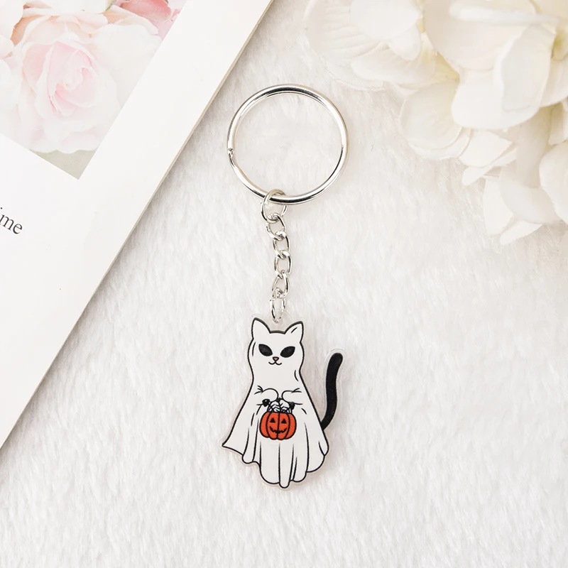 1Pcs  Cartoon Animal Keychain Acrylic Handbag Keyring Stack Frog Guitar Raccoon Ghost Cat Charms Middle Finger  Birthday Gift