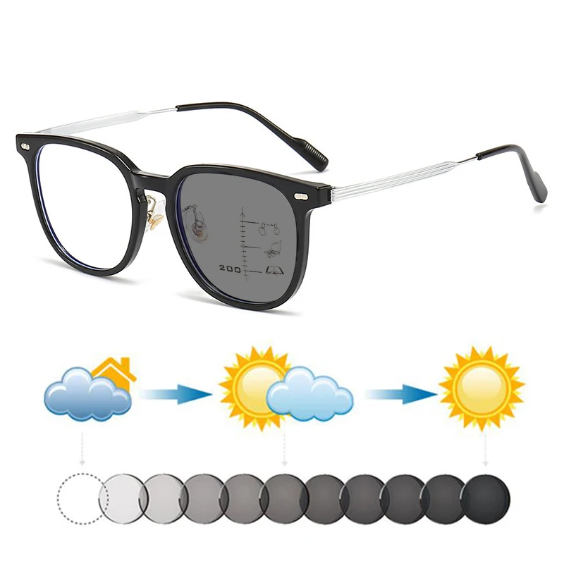 

Унисекс модные очки с заклепками для женщин и мужчин, TR90+сплав, фотохромные прогрессивные очки для чтения, очки для дальнозоркости, для зрения на ближнем и дальнем расстоянии, солнцезащитные очки