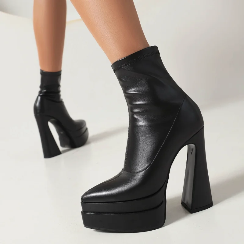 2023 new Autumn winter women ankle boots plus size 22-28cm pu upper women modern Boot side zip pointed toe platform boots