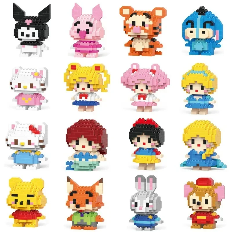 Disney Sanrio Stitzer Mini Block Toy piccola particella personaggio dei cartoni animati modello costruzione assemblaggio giocattolo Puzzle regalo per bambini