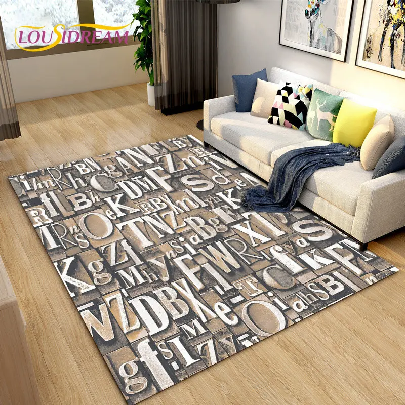 

3D Letter Number Retro Nostalgia Area Rug,Carpet Rug for Living Room Bedroom Sofa Doormat,Kids Play Crawling Non-slip Floor Mat