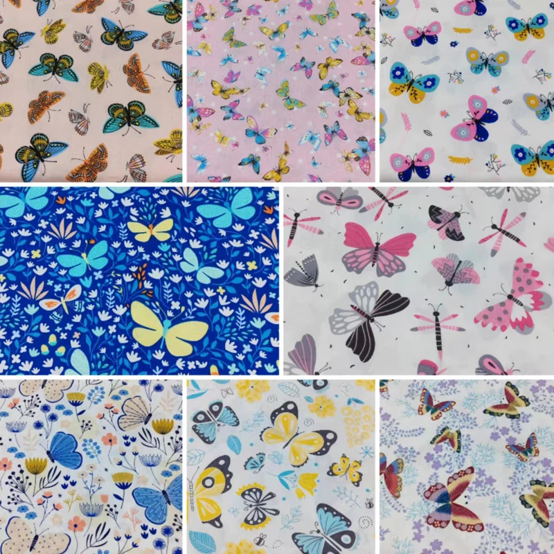 8Pcs Cotton Sewing Cloth Cute Animal Butterfly Cat Dog Pattern DIY Handwork Fabric Squares For Quilting Sewing Patchwork