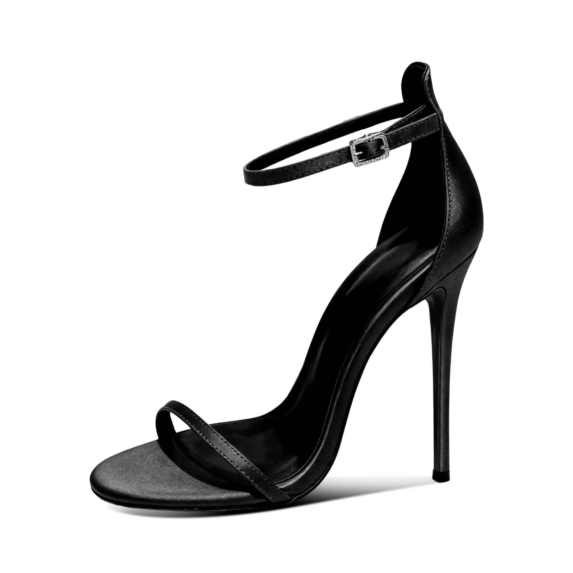 Black SW flat high-heeled sandals 26 year new summer popular ultra-fine heel round toe high-heeled shoes 10/12/13cm