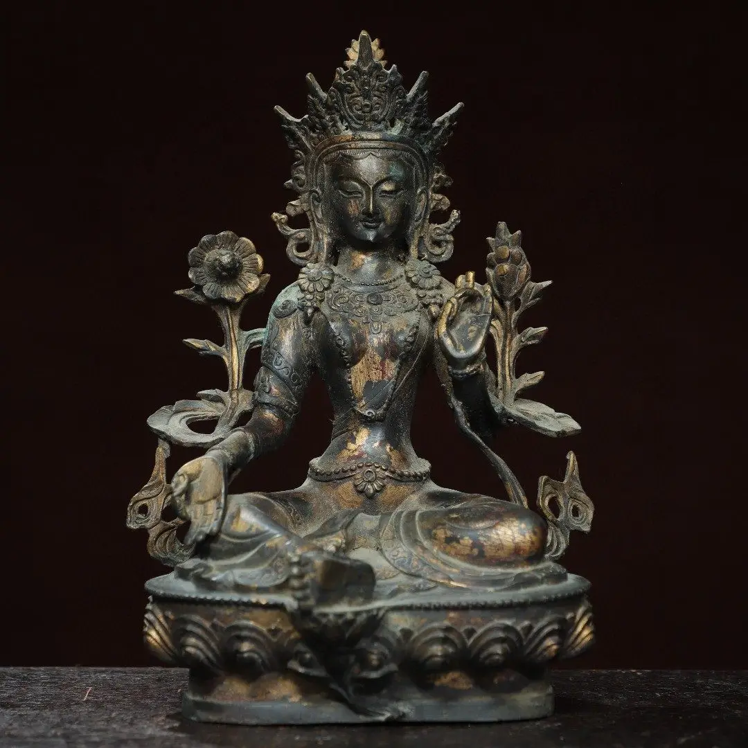 Green Tara Bodhisattva Pure Copper Tibetan Buddha Statue Home Temple Desktop Offering Decor