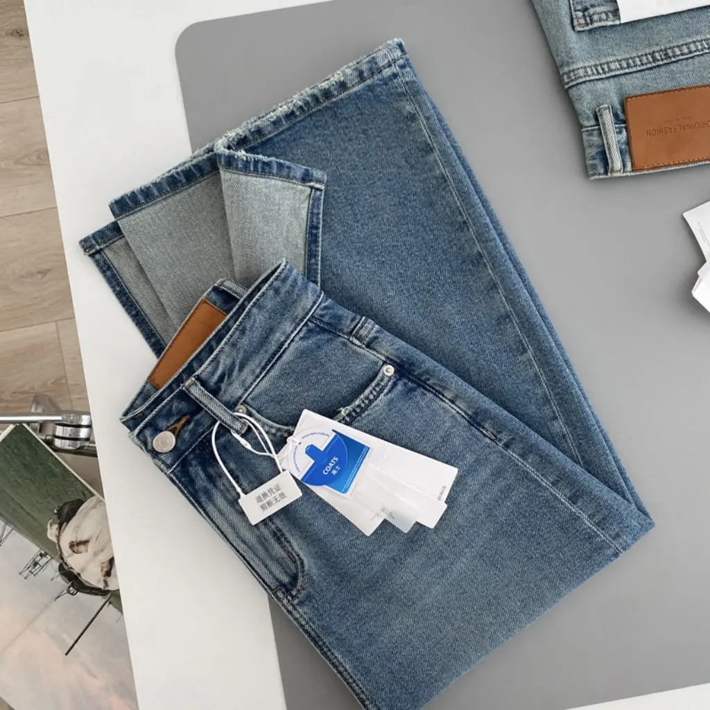 Far Chao Retro mittellanger Jeansrock mit hoher Taille, geteilter Schritt vorne, unbesiegbare Textur, Damenmode, Marktartikel