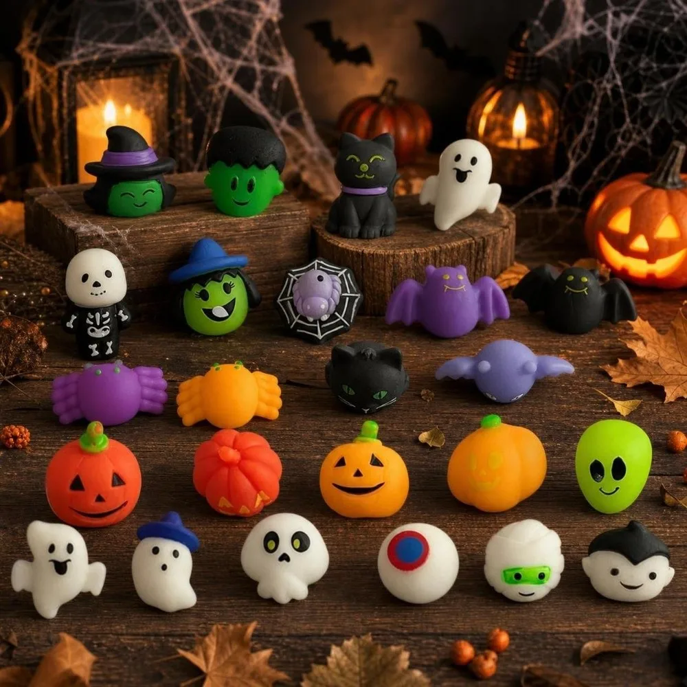 24/36Pcs/Set Surprise Halloween Squeeze Toys Set Mini Soft TPR Fidget Toy Set Random Funny Realistic Pumpkin Pinch