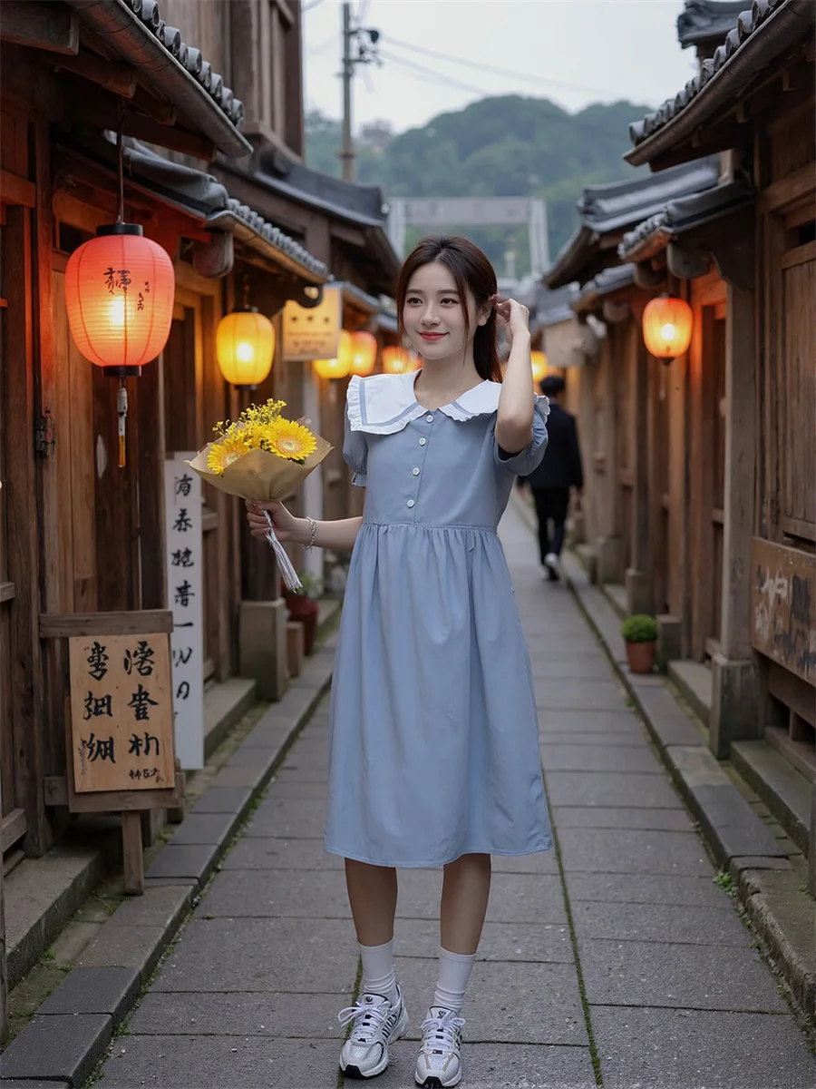 فستان صيفي نسائي امرأة 2025 نمط ياباني رقبة على شكل حرف v خط عنق على شكل قلب رقبة منخفضة قطع منخفضة على شكل قلب رغبة حارة حارة مغرية