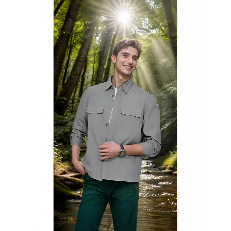Products in Stock New Spring and Autumn Menswear Thin Coat Simple Solid Color Men's Versatile Commuting Shirt Coat