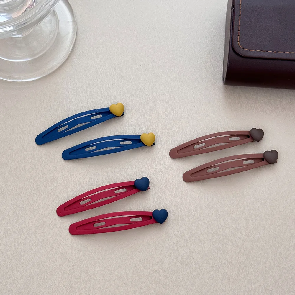 

2 шт./пакет, ретро матовая заколка для волос в форме сердца, милая заколка BB в корейском стиле, женская универсальная модная заколка с челкой, боковая заколка для укладки волос