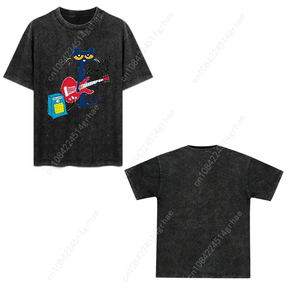 Pete the Cat I Love My White Shoes Cosplay T-shirt Unisex Retro Short-sleeved Pure High Quality Cotton Sport Cycling Loose Top