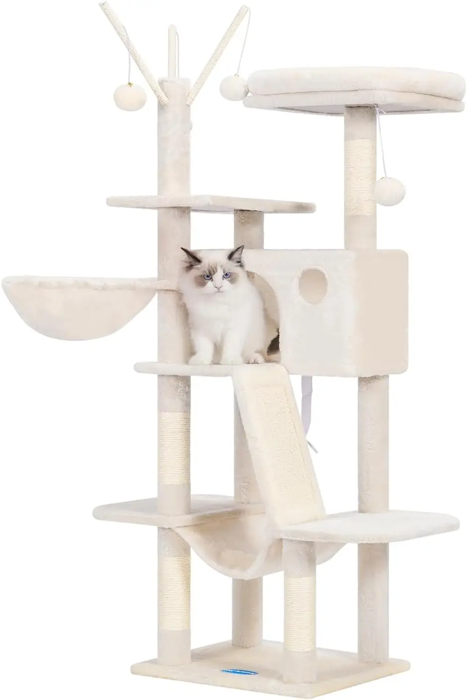 

53-Inch Cat Tower with Padded Bed, Hammocks, Scratching Posts, and Toy Balls for Indoor Cats