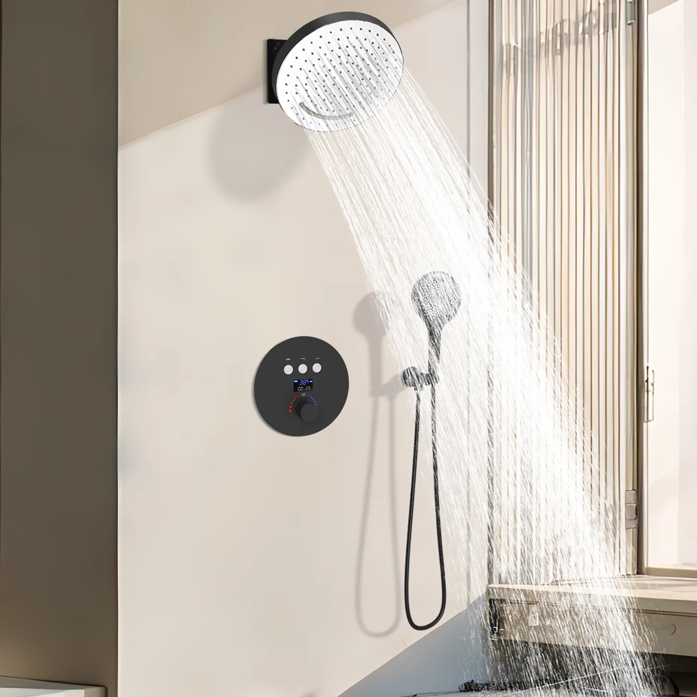 

Modern household wall-mounted round shower head concealed constant temperature digital shower set manufacturer wholesale