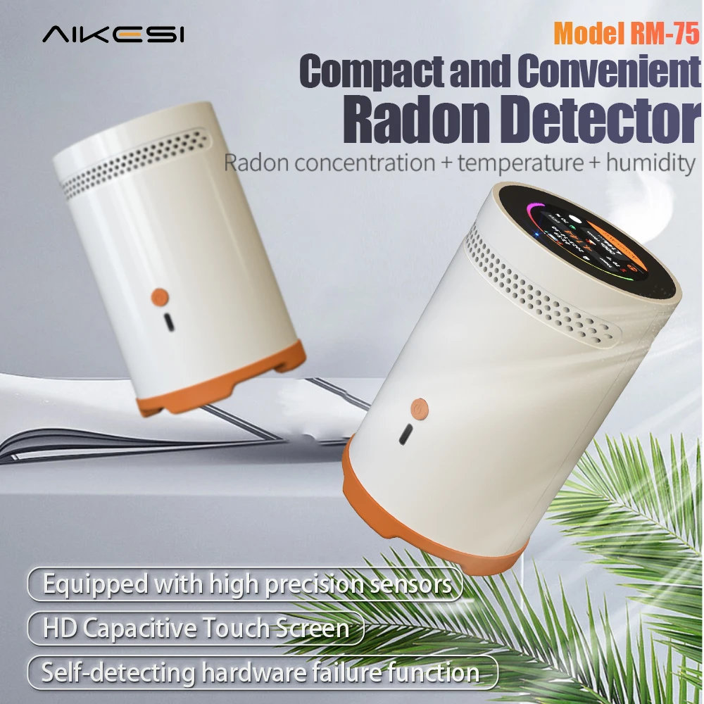 AIKESI RM-75 Ion Home Radon Detector แบตเตอรี่ดําเนินการ Bq/m3 Pci/L Radon Monitor เครื่องตรวจจับก๊าซเครื่องตรวจจับเรดอน